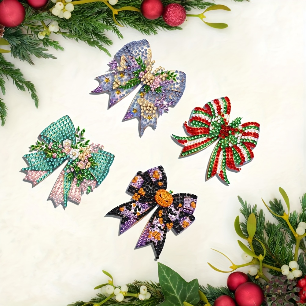 4pcs Bow-Themed Diamond Painting Brooch Set